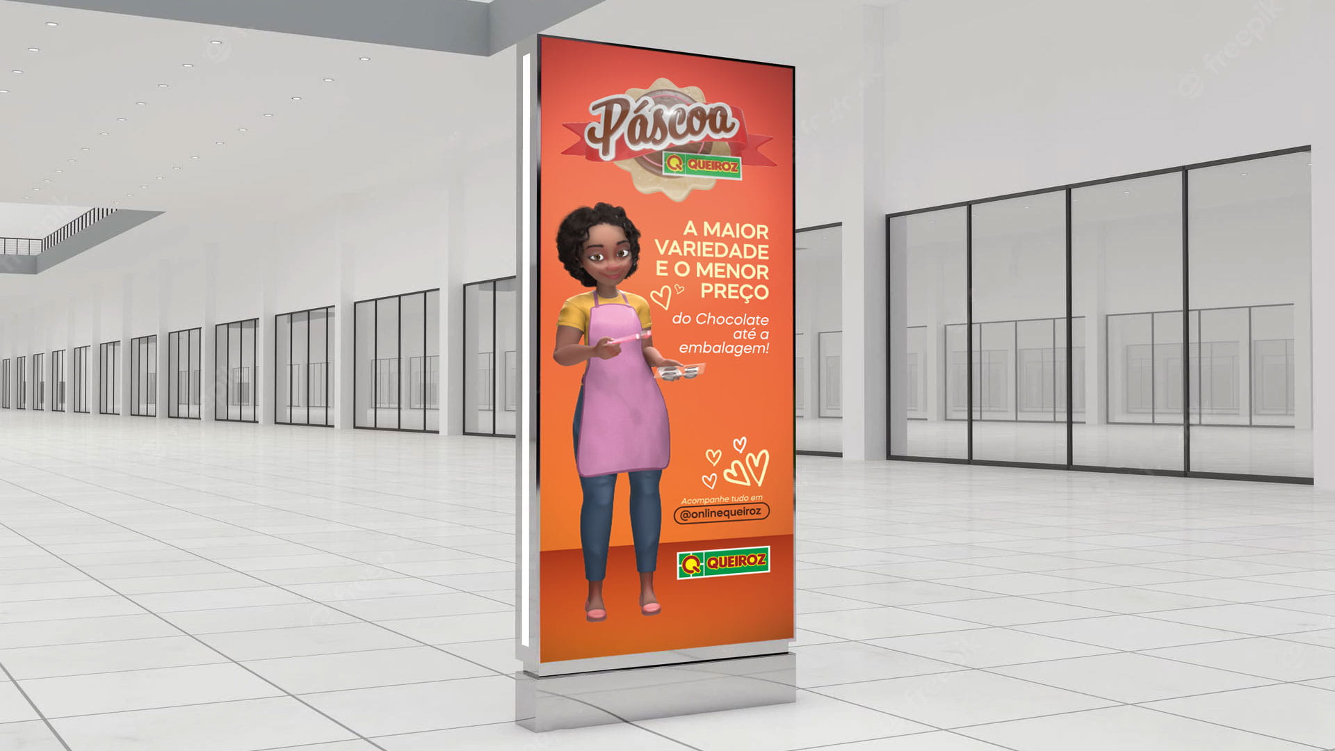 Portifolio Propaganda Totem de Páscoa Lojas Queiroz